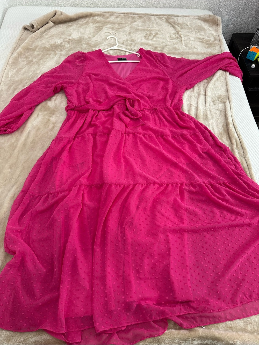 Lane Bryant Hot Pink Long Sleeve Tie-Waist Maxi Dress